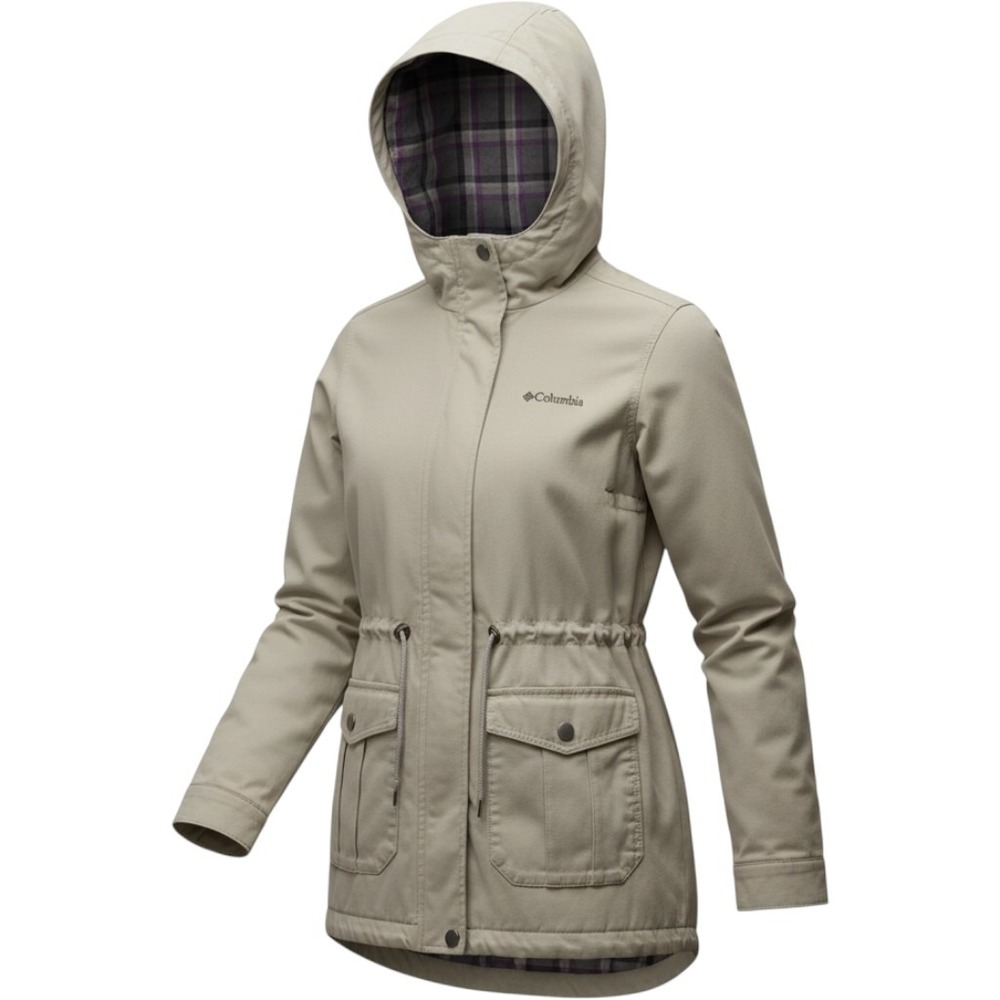 Columbia Ridgeway Hooded Anorak Utility Parka Jacket Plaid Lined Womens XS Beige